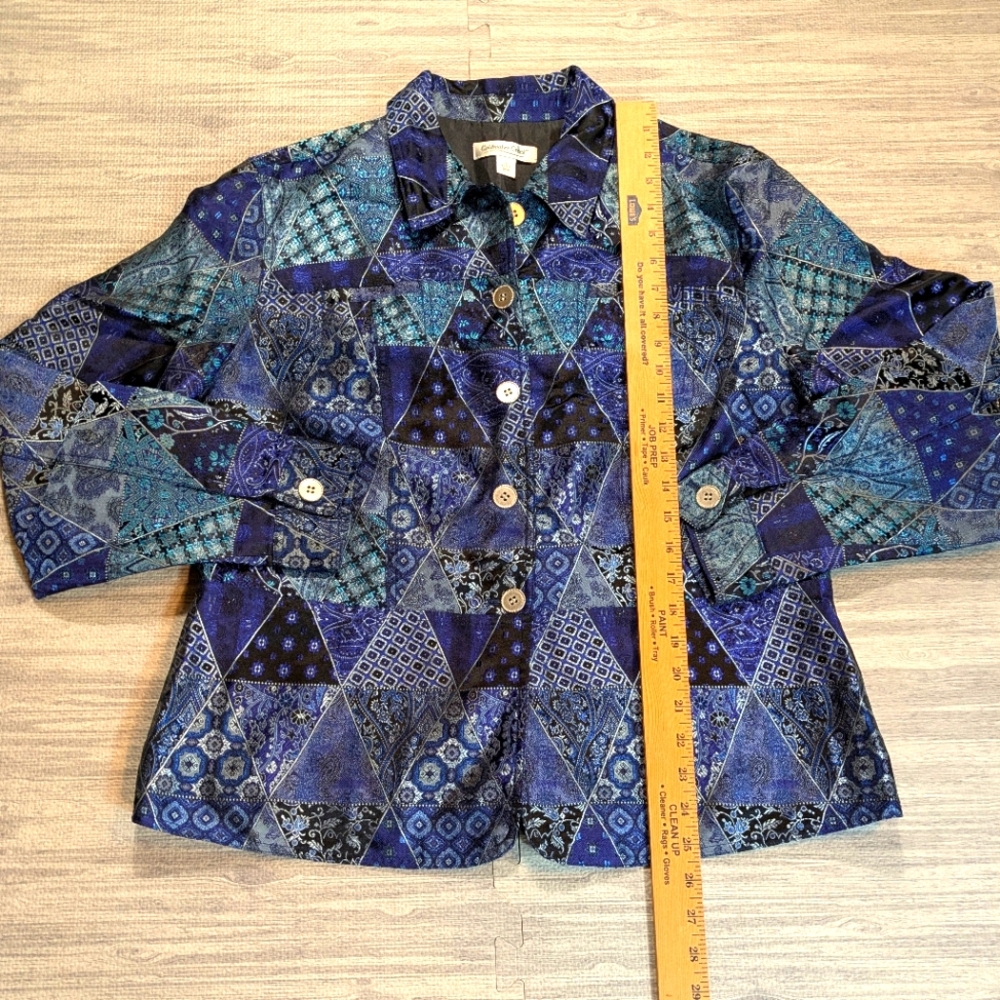Coldwater Creek Blue Patchwork Pattern Jacket/Bla… - image 8